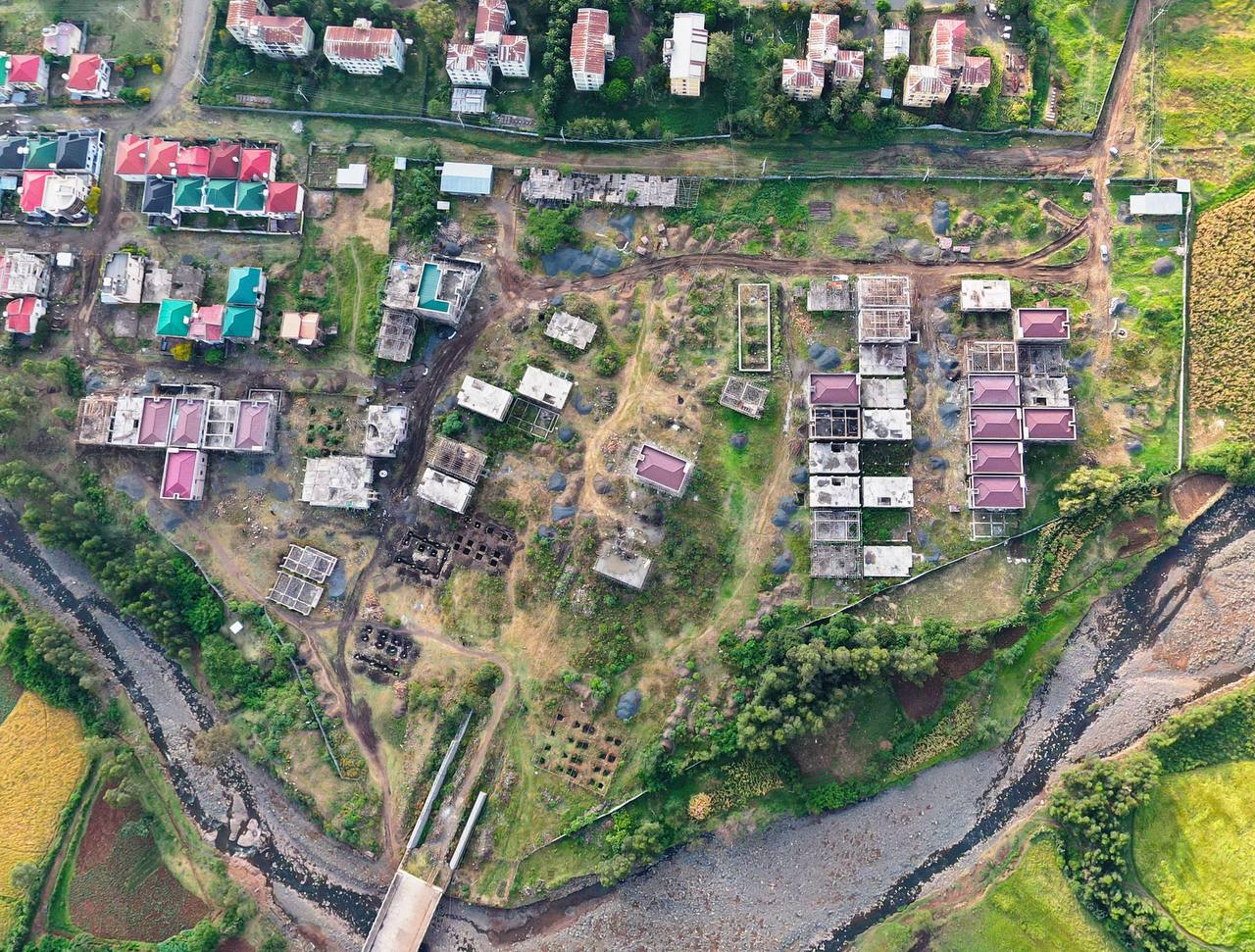 Top view of Negestat Gondar villas and apartment buildings under construction